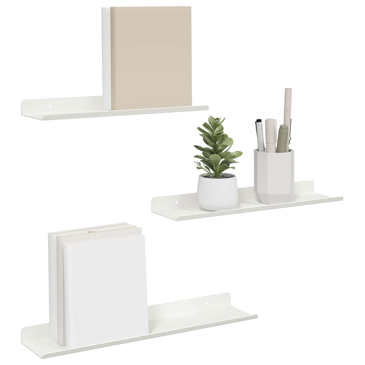 Kelluva hylly 3 kpl Valkoinen 40 x 9 x 2,5 cm Teräs