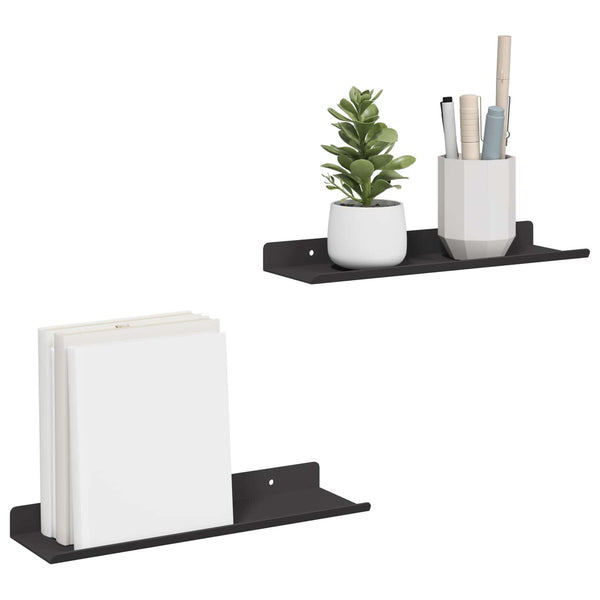 Kelluva hylly 2 kpl Musta 30 x 9 x 2,5 cm Teräs