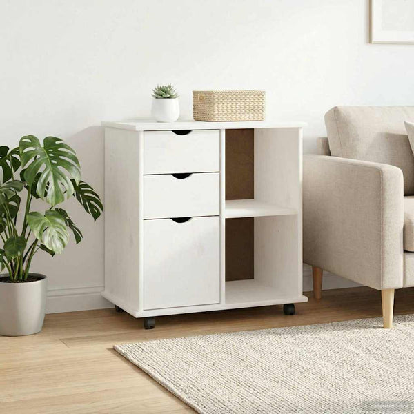 Rullaava kaappi 63,5 x 39 x 65,5 cm Massiivinen mänty Valkoinen
