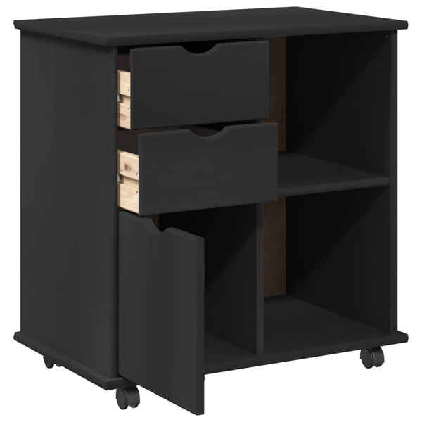 Rullaava kaappi 63,5 x 39 x 65,5 cm Massiivinen mänty Musta