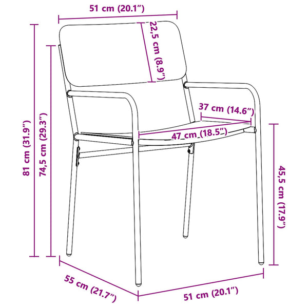 Puutarhatuolit 2 pcs Antrasiitti 51 x 55 x 81 cm Teräs