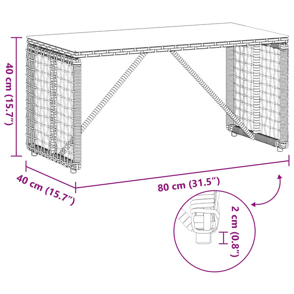 Ulkopöytä Musta 80 x 40 x 40 cm PE Rattaat ja lasi