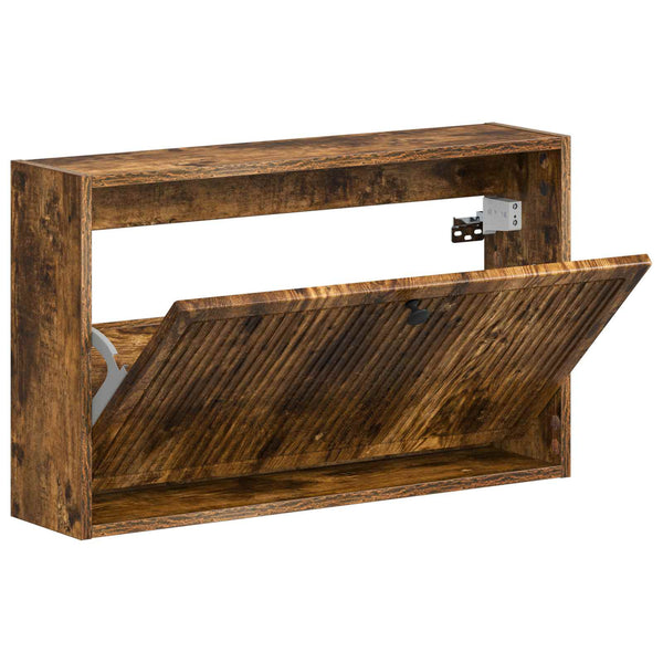 Seinälle asennettava kenkäkaappi EDE 71 x 17 x 43 cm Savutammi