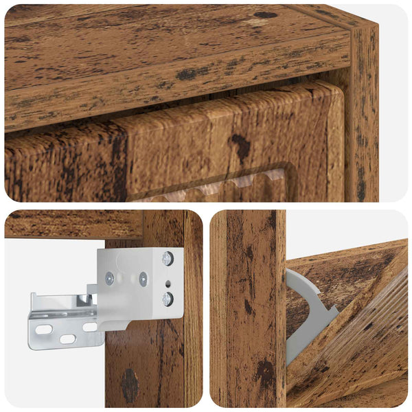 Seinälle asennettava kenkäkaappi EDE 71 x 17 x 43 cm Vanha puu