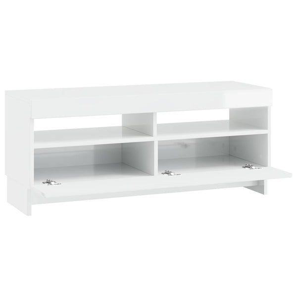 LED TV-kaappi Korkeakiiltoinen valkoinen Tekninen puu