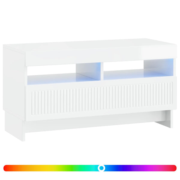 LED TV-kaappi Korkeakiiltoinen valkoinen Tekninen puu