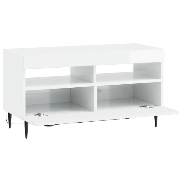 LED TV-kaappi Korkeakiiltoinen valkoinen Tekninen puu