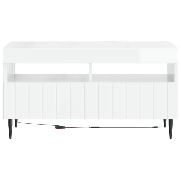 LED TV-kaappi Korkeakiiltoinen valkoinen Tekninen puu