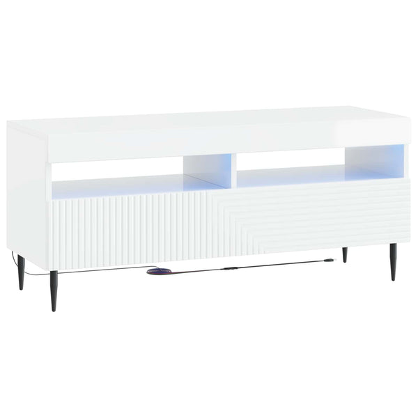 LED TV-kaappi Korkeakiiltoinen valkoinen Tekninen puu