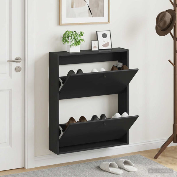 Seinälle asennettava kenkäkaappi BREDA 71 x 17 x 86 cm Musta