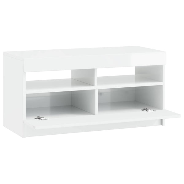 LED TV-kaappi Korkeakiiltoinen valkoinen Tekninen puu