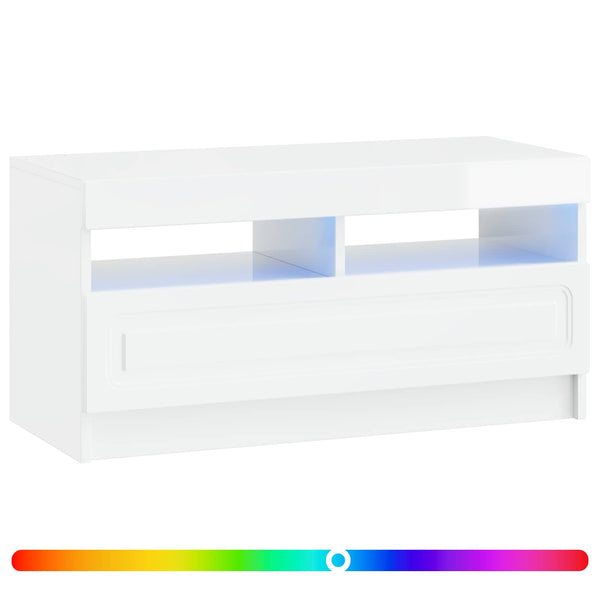 LED TV-kaappi Korkeakiiltoinen valkoinen Tekninen puu