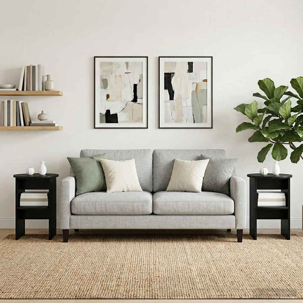 Sivukaappi 2 pcs Musta Ø40 x 50 cm Käsitelty puu