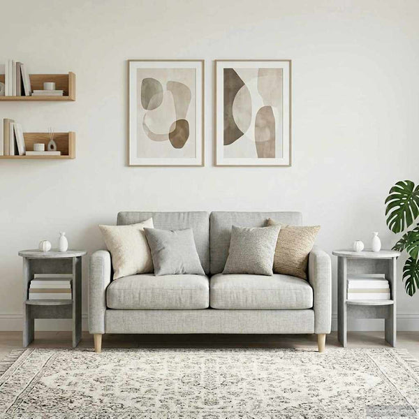 Sivukaappi 2 pcs Betoni Harmaa Ø40 x 50 cm Käsitelty puu