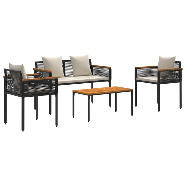 Ulkokalusteet Setti Musta ja kermavalkoinen polyrottinki