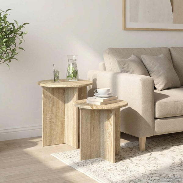 Sivupöytäsetti säilytystilassa 2 pcs Sonoma-tammi Käsitelty puu