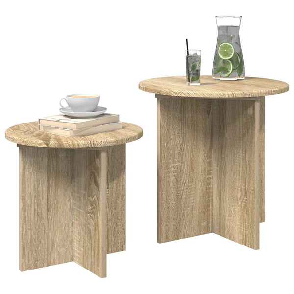 Sivupöytäsetti säilytystilassa 2 pcs Sonoma-tammi Käsitelty puu