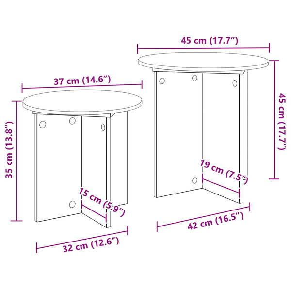 Sivupöytäsetti 2 pcs Harmaa sonoma Käsitelty puu