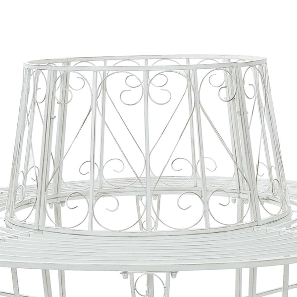 Puun penkki 8 -istuttava Ø 160 x 89 cm steel Antiikkivalkoinen