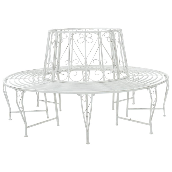 Puun penkki 8 -istuttava Ø 160 x 89 cm steel Antiikkivalkoinen