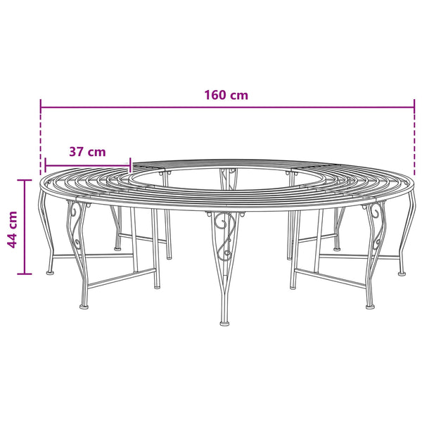 Puun penkki 8 -istuttava Ø 160 x 44 cm steel Musta Pyöreä