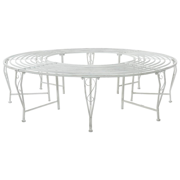 Puun penkki 8 -istuttava Ø 160 x 44 cm steel Antiikkivalkoinen