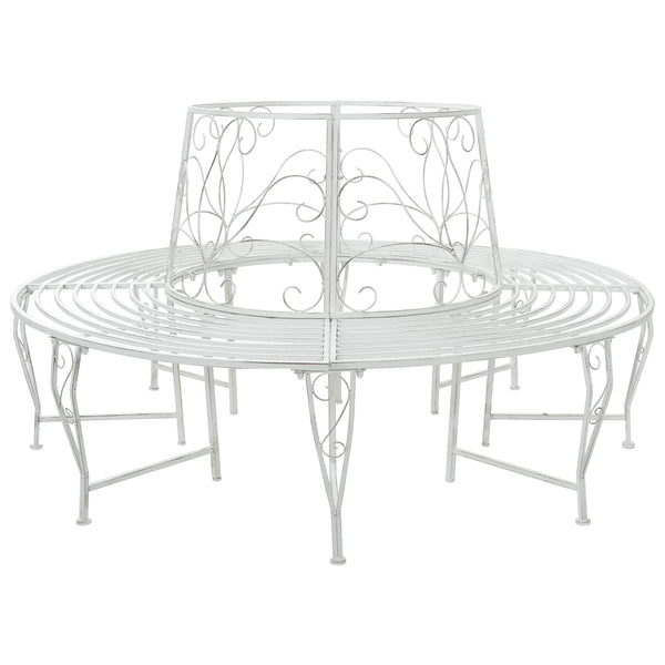 Puun penkki 8 -istuttava Ø 160 x 89 cm steel Antiikkivalkoinen