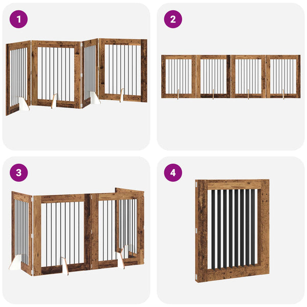 Käytännöllinen koiraportti jalustoilla 4 kpl Vanha puu 321 cm