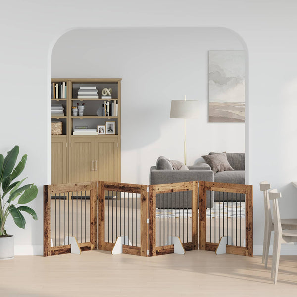 Käytännöllinen koiraportti jalustoilla 4 kpl Vanha puu 321 cm