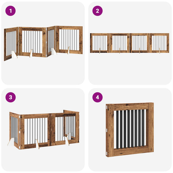 Käytännöllinen koiraportti jalustoilla 4 kpl Vanha puu 321 cm