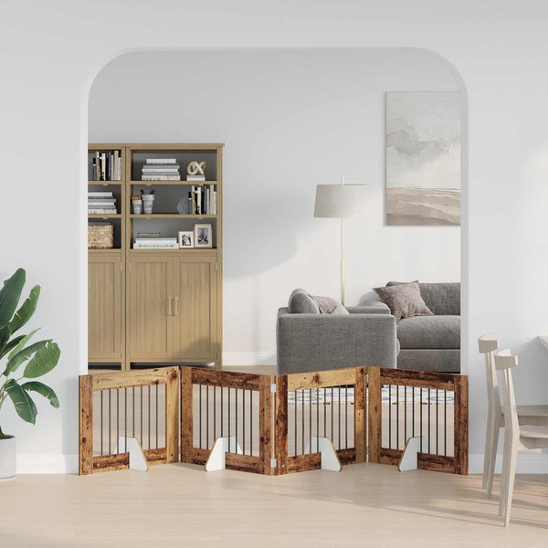 Käytännöllinen koiraportti jalustoilla 4 kpl Vanha puu 321 cm