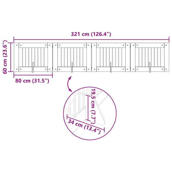 Käytännöllinen koiraportti jalustoilla 4 kpl Vanha puu 321 cm