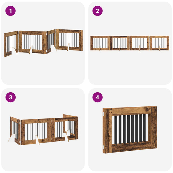 Käytännöllinen koiraportti jalustoilla 4 kpl Vanha puu 321 cm
