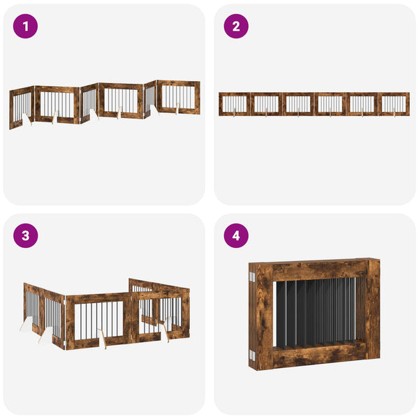 Käytännöllinen koiraportti jalustoilla 6 kpl Savutammi 482 cm