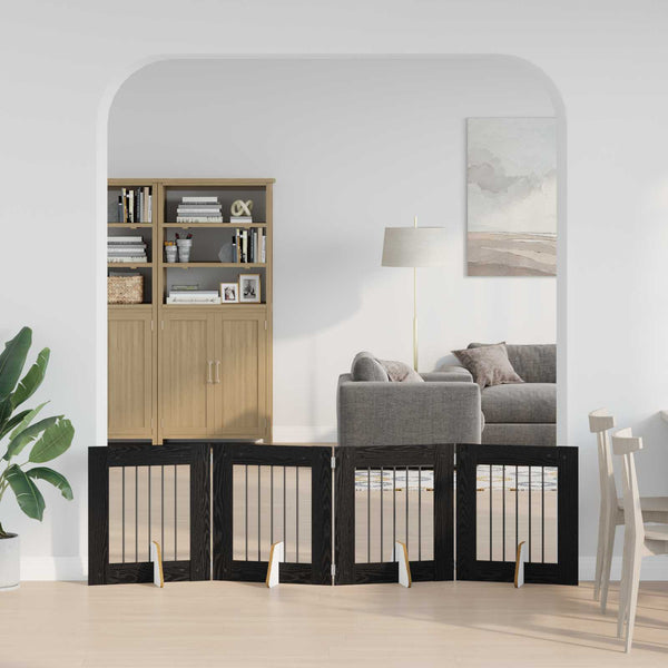 Käytännöllinen koiraportti jalustoilla 4 kpl Musta tammi 241 cm