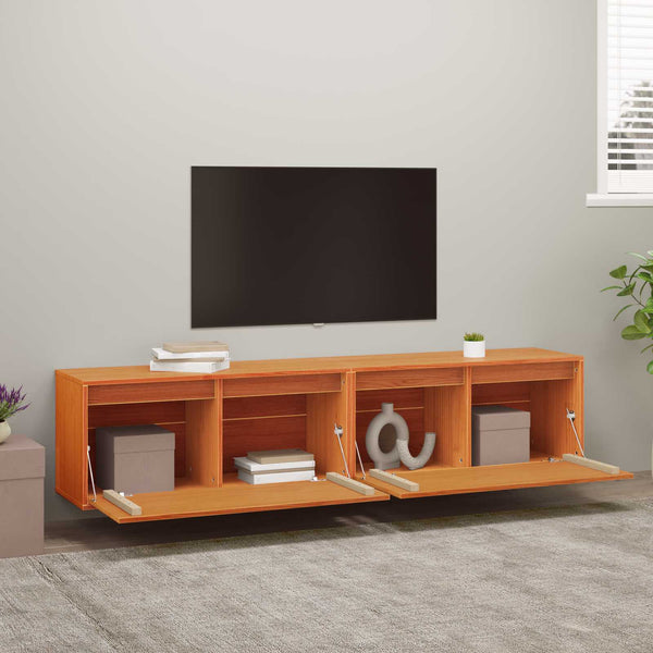 Seinäkaappi 2 kpl Vaha ruskea 80 x 30 x 35 cm Massiivinen mänty