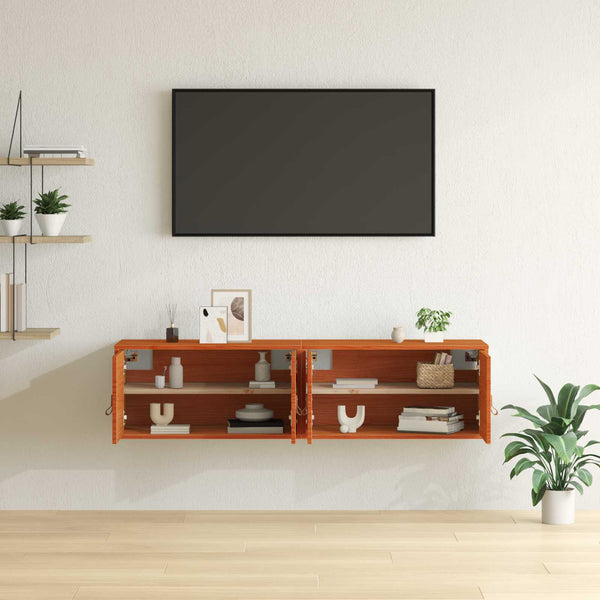 Seinäkaappi 2 kpl Vaha ruskea 60 x 30 x 30 cm Massiivinen mänty
