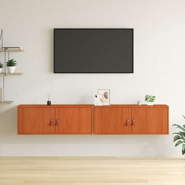 Seinäkaappi 2 kpl Vaha ruskea 80 x 30 x 30 cm Massiivinen mänty