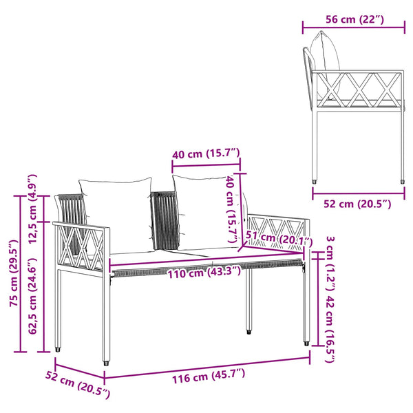 Ulkoilmapenkit 2 -Seater 116 x 56 x 75 cm polyrottinki