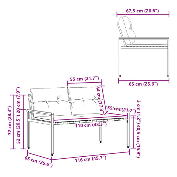 Ulkopenkki 2 -Seater 116 x 67,5 x 72 cm polyrottinki