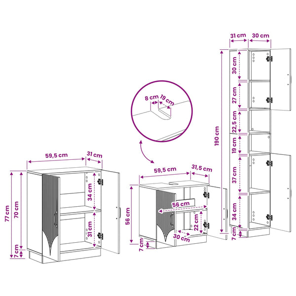 3-osainen kylpyhuonekaappisarja HOORN Artisaanitammi