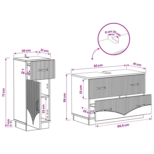 2 Osainen Kylpyhuonekaappisarja HOORN Betoninharmaa