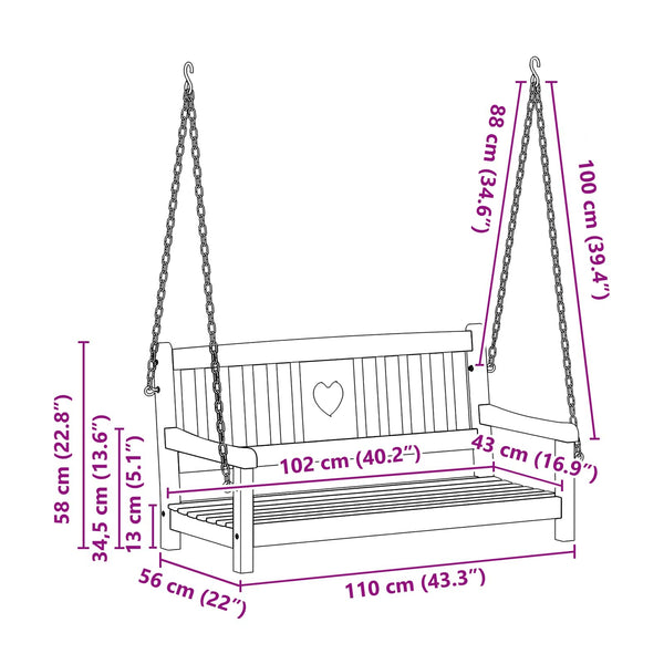 Puutarhakeinu 2 -Seater 110 x 56 x 58 cm Tiheä akasiapuu