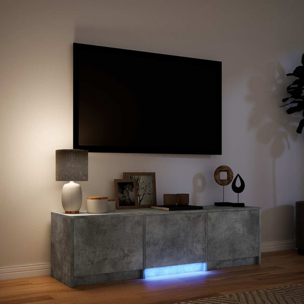 TV-kaappi LED-valolla 140x34x40 cm Betoni Harmaa Käsitelty puu