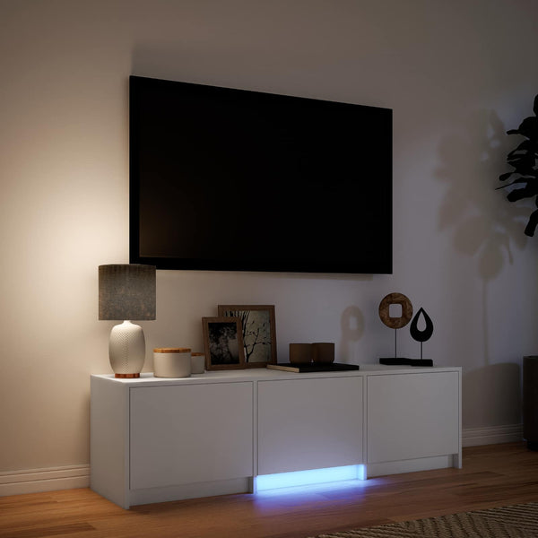 TV-kaappi LED-valolla 140 x 34 x 40 cm Valkoinen Käsitelty puu