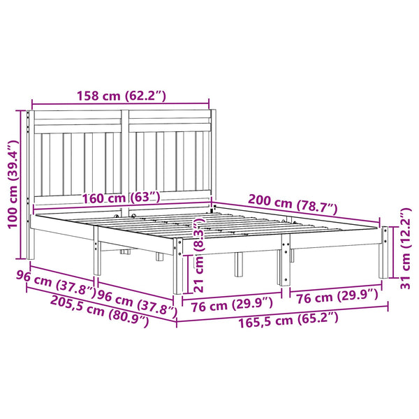 Sängyn runko 2 pcs Massiivinen mänty 160 x 200 cm Vaha ruskea