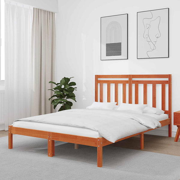 Sängyn runko 2 osaa Massiivinen mänty 140 x 200 cm Vaha ruskea