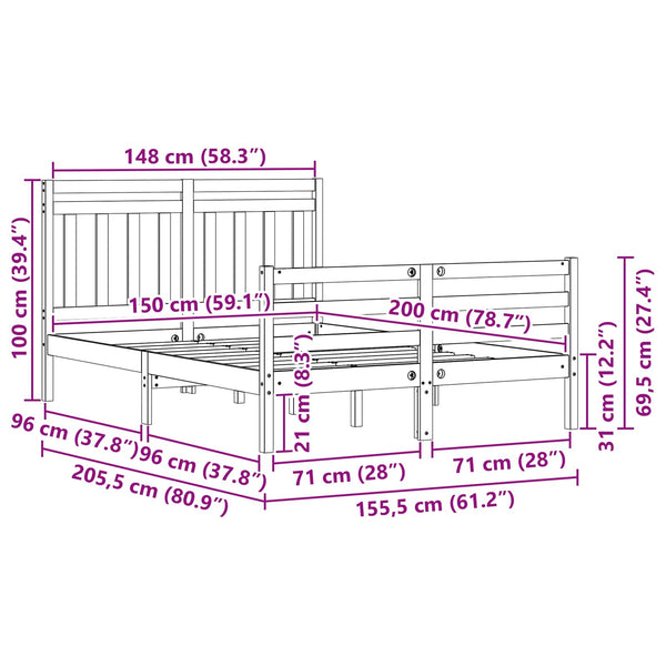 Sängyn runko päätyllä 2 pcs Vaha ruskea 5FT King Size