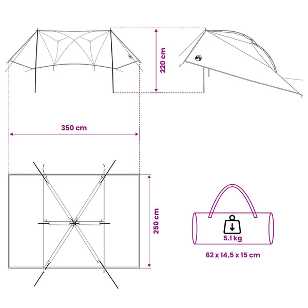 Auto Teltta Armivihreä 350 x 250 cm Polyesteri ja teräs