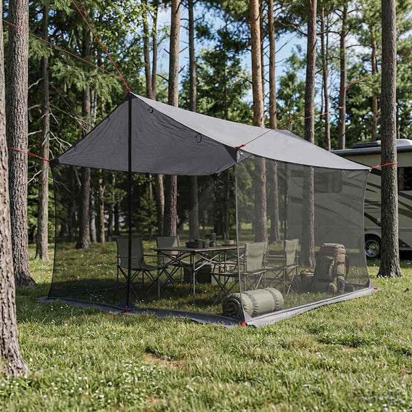 Camping-teltta verkkoseinillä Harmaa ja oranssi